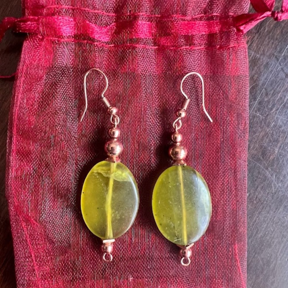 Beautiful Fair Trade Green Stone and Brass earrings